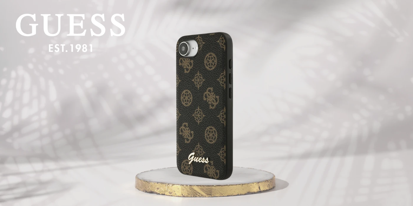Guess Peony Script Logo MagSafe iPhone 16e Dėklas Juodas aprašymas - Prekės nuotrauka