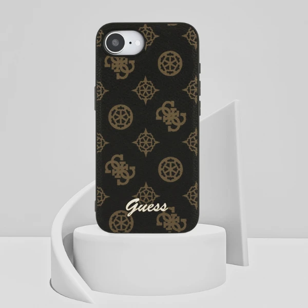 Guess Peony Script Logo MagSafe iPhone 16e Dėklas Juodas aprašymas - Prekės nuotrauka