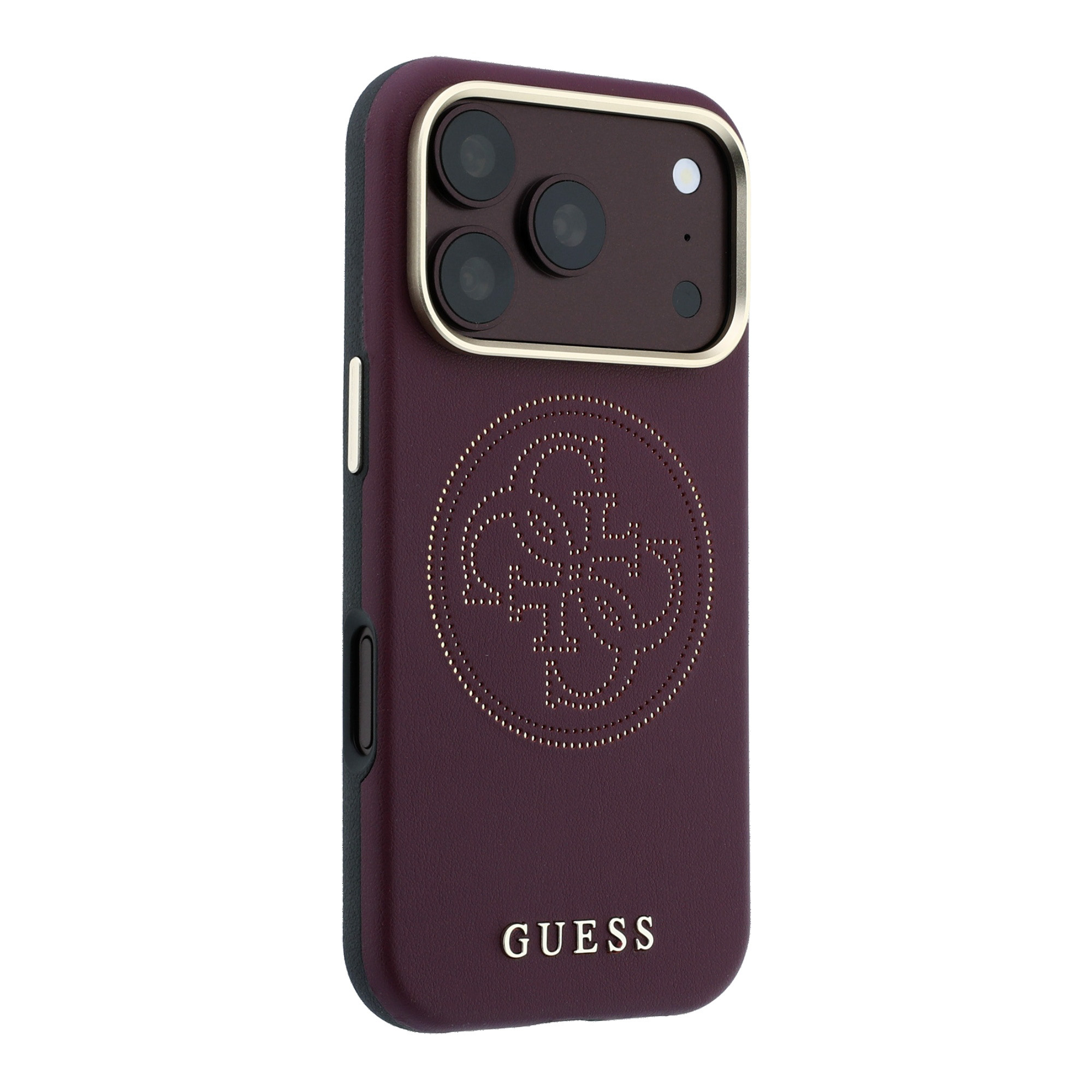 Dėklas Guess Perforated 4G Gold Logo Magsafe Case for iPhone 18 Pro / 17 Pro - Burgundy aprašymas - Prekės nuotrauka