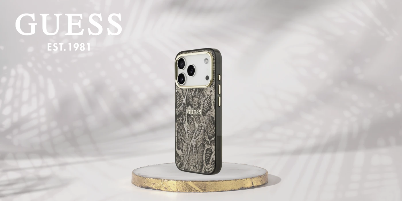 Guess Python Pattern MagSafe dėklas skirtas Apple iPhone 17 Pro rudos spalvos aprašymas - Prekės nuotrauka