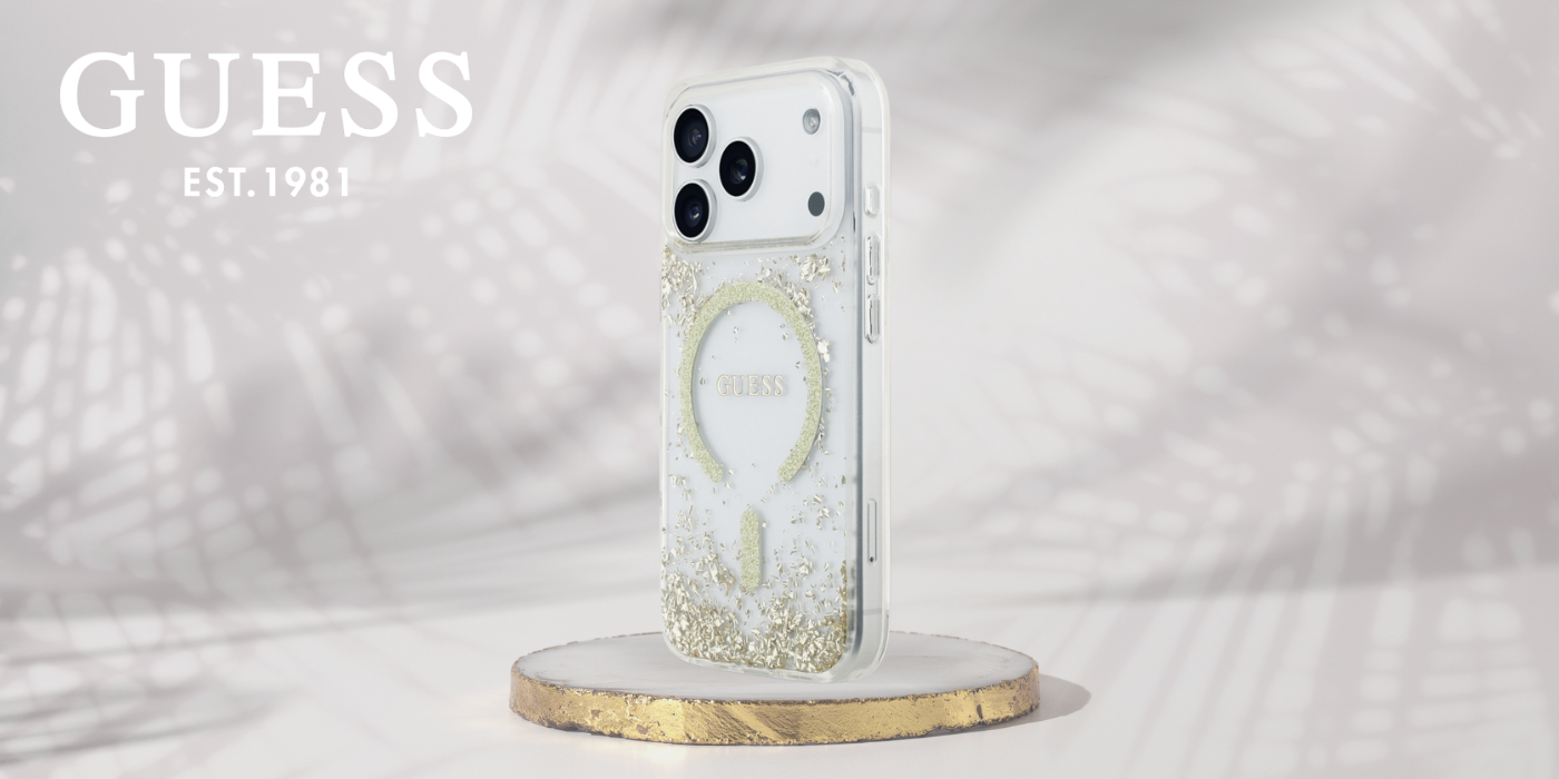Dėklas Guess Resin Bottom Glitter MagSafe Case for iPhone 18 Pro Max / 17 Pro Max - Gold aprašymas - Prekės nuotrauka
