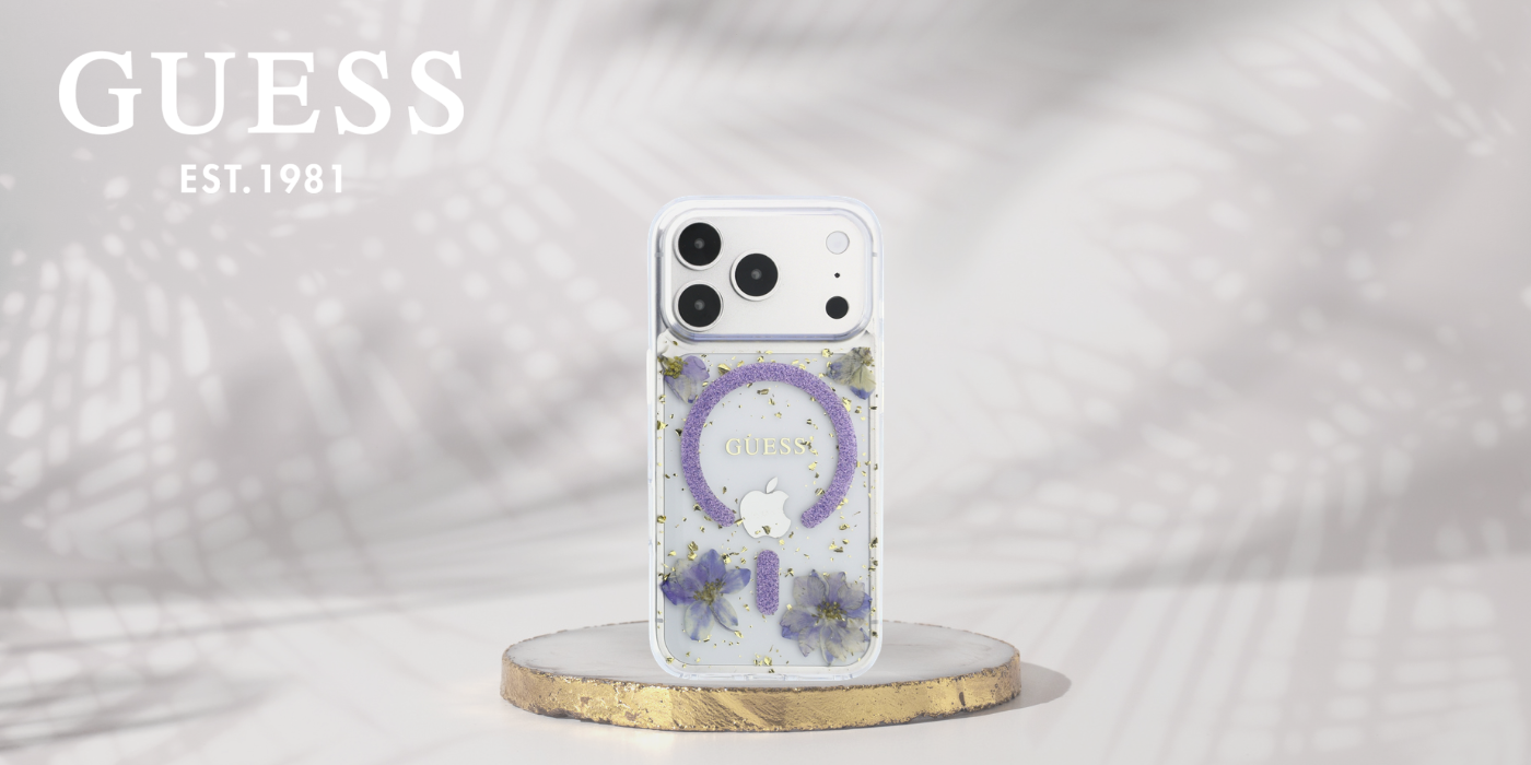 Dėklas Guess Resin Flowers Glitter MagSafe Case for iPhone 18 Pro / 17 Pro - Violetinė aprašymas - Prekės nuotrauka