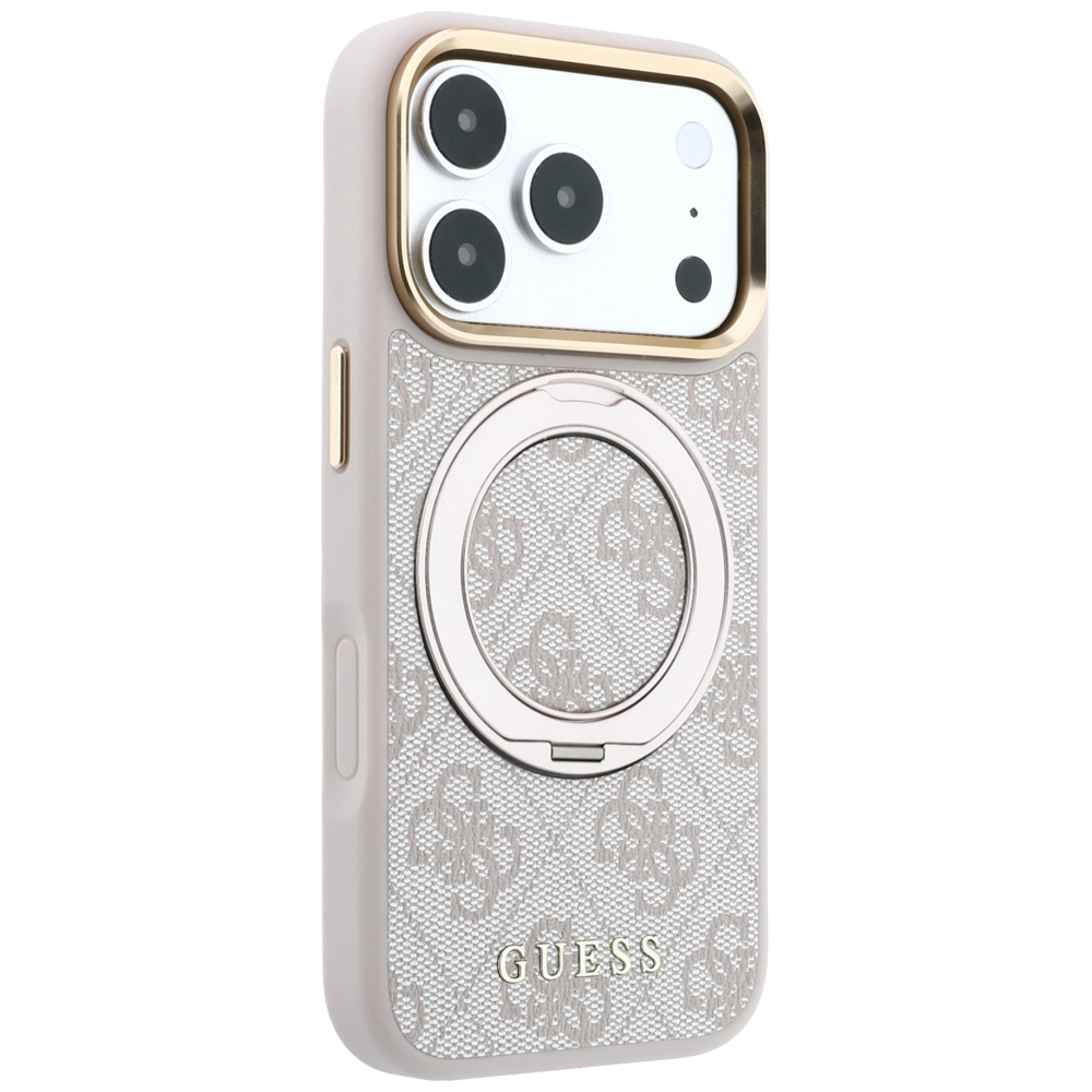 Dėklas Guess Ring Stand 360 4G Classic Logo MagSafe Case, skirtas iPhone 17 Pro Max / 18 Pro Max - Rožinė aprašymas - Prekės nuotrauka