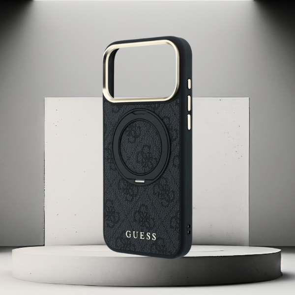 Dėklas Guess Ring Stand 360 4G Classic Logo MagSafe Case for iPhone 17 Pro / 18 Pro - Juodas aprašymas - Prekės nuotrauka