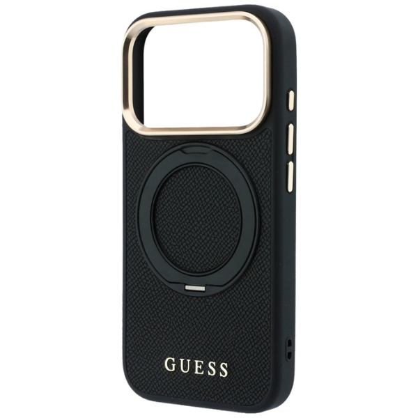 Guess žiedinis stovas 360 grūdintas Classic Logo MagSafe dėklas iPhone 18 Pro Max / 17 Pro Max - Juodas aprašymas - Prekės nuotrauka