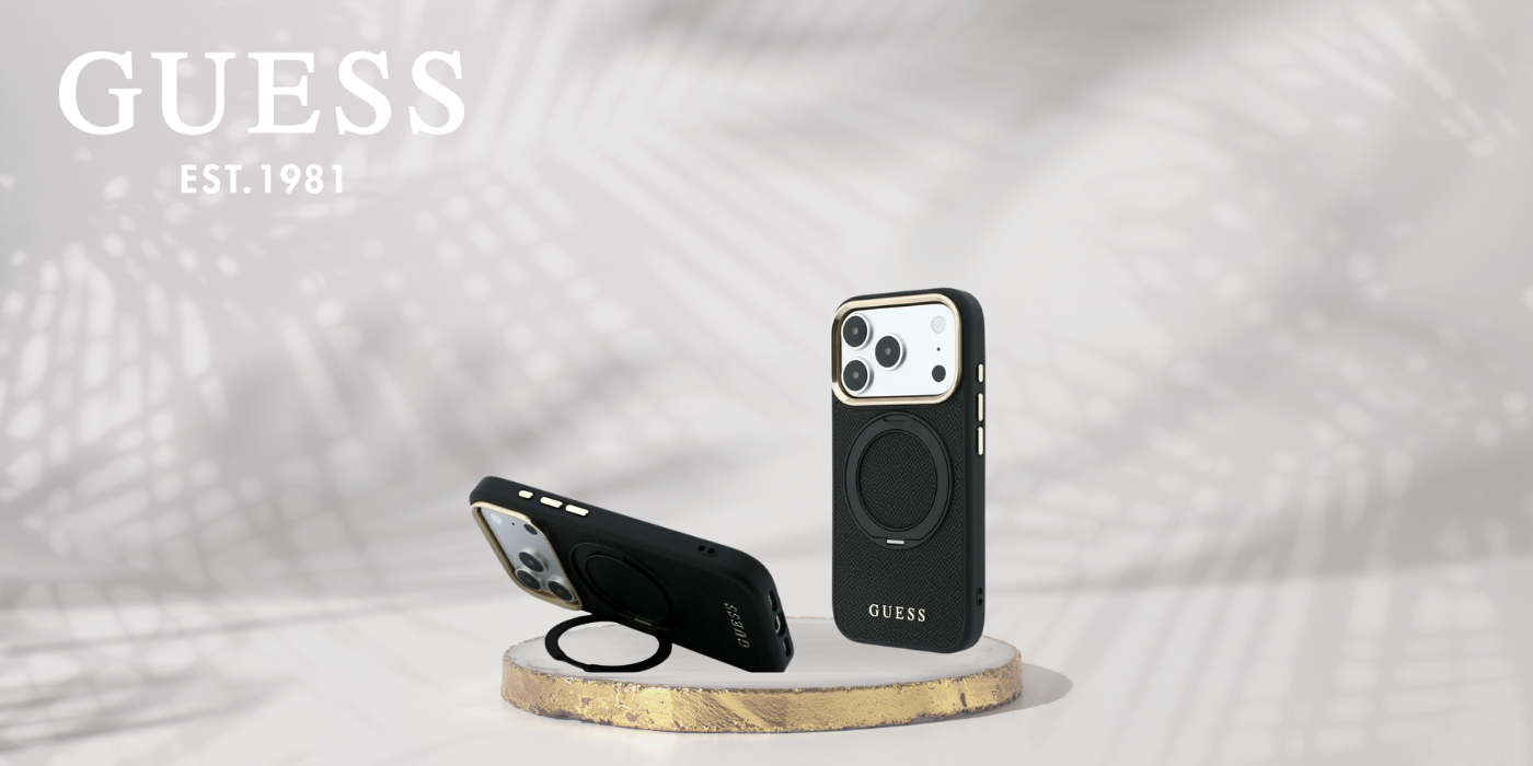 Guess žiedinis stovas 360 grūdintas Classic Logo MagSafe dėklas iPhone 18 Pro Max / 17 Pro Max - Juodas aprašymas - Prekės nuotrauka