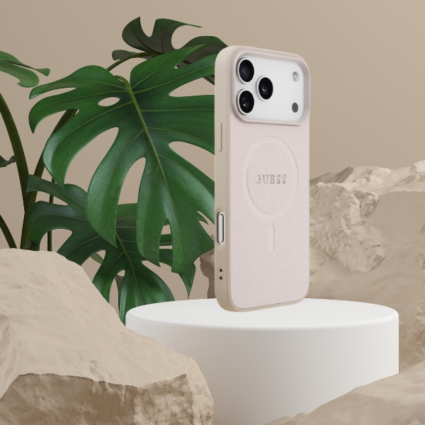 Dėklas Guess Saffiano Classic Logo MagSafe Case for iPhone 18 Pro Max / iPhone 17 Pro Max - Rožinė aprašymas - Prekės nuotrauka