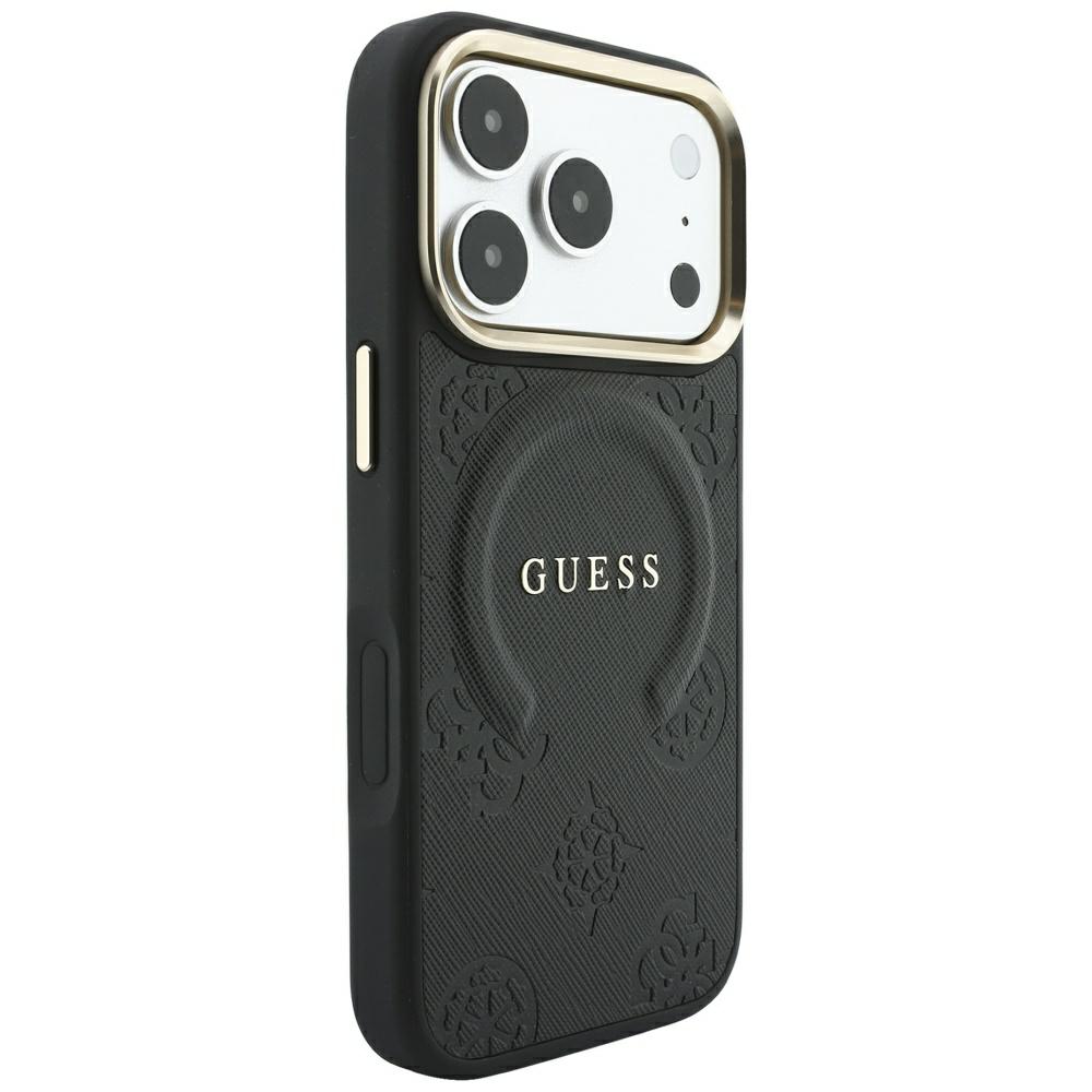 Guess Saffiano Peony & Ring dėklas su MagSafe, skirtas iPhone 17 Pro / 18 Pro – juodas aprašymas - Prekės nuotrauka