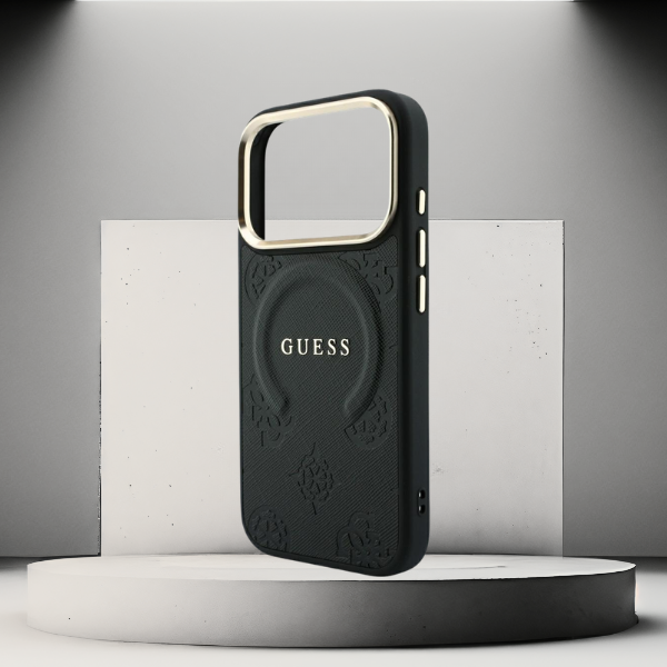 Guess Saffiano Peony & Ring MagSafe dėklas, skirtas iPhone 17 Pro Max / 18 Pro Max – Juodas aprašymas - Prekės nuotrauka