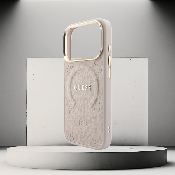 Guess Saffiano Peony & Ring MagSafe dėklas, skirtas iPhone 17 Pro / 18 Pro – rožinė aprašymas - Prekės nuotrauka