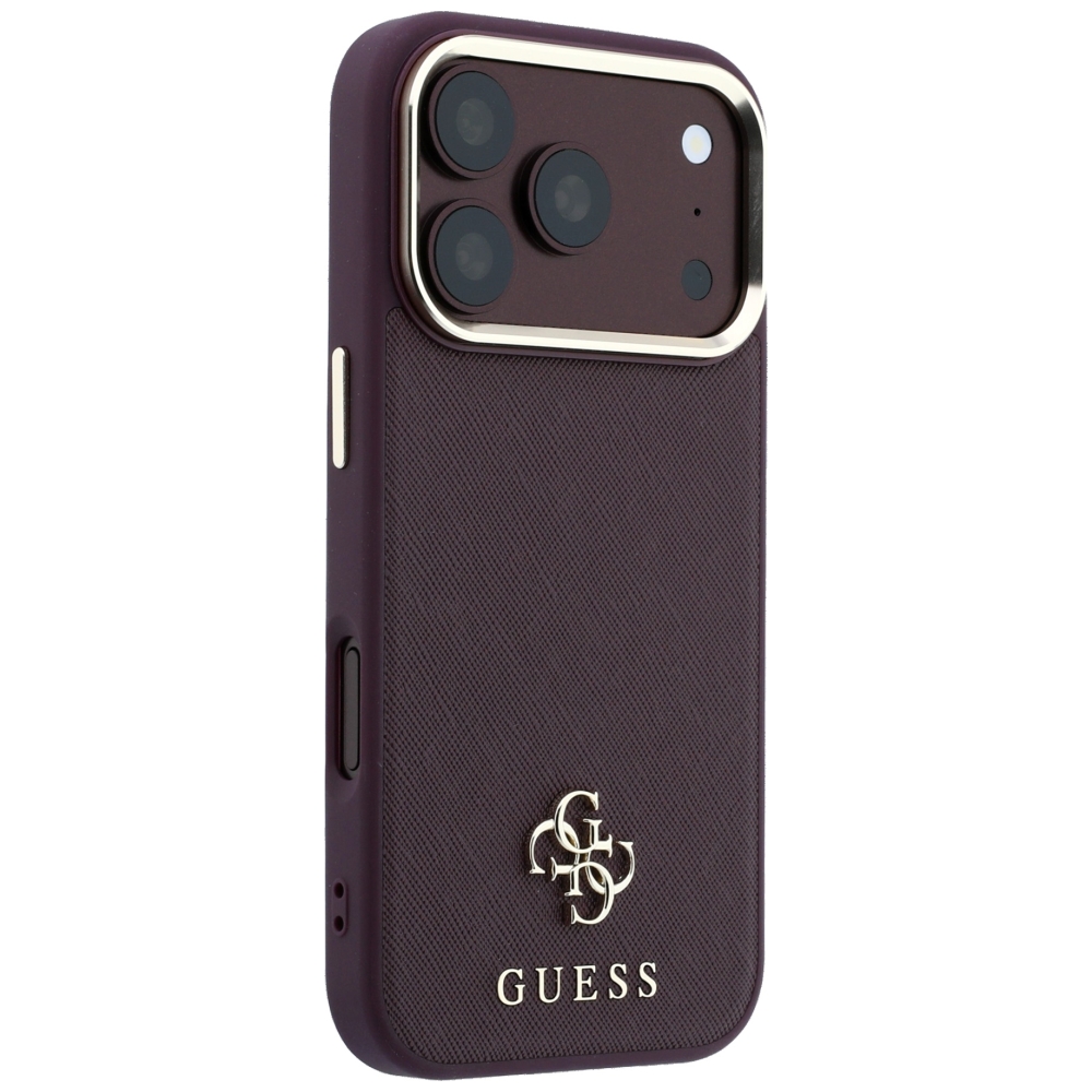 Guess Saffiano Small 4G & Classic Logo MagSafe dėklas, skirtas iPhone 18 Pro / 17 Pro – Burgundy (Bordo) aprašymas - Prekės nuotrauka