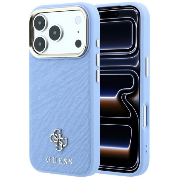 Guess Saffiano Small 4G & Classic Logo MagSafe dėklas iPhone 18 Pro Max / 17 Pro Max - Šviesiai mėlyna aprašymas - Prekės nuotrauka