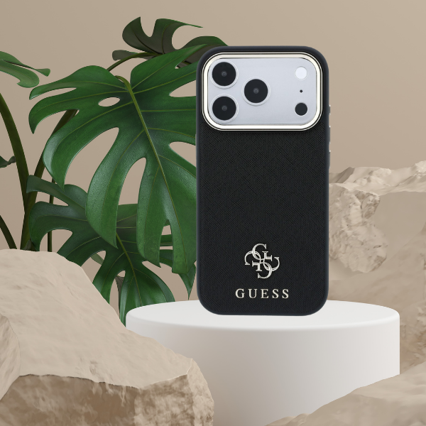 Dėklas Guess Saffiano Small 4G & Classic Logo MagSafe Case for iPhone 18 Pro / 17 Pro - Juodas aprašymas - Prekės nuotrauka