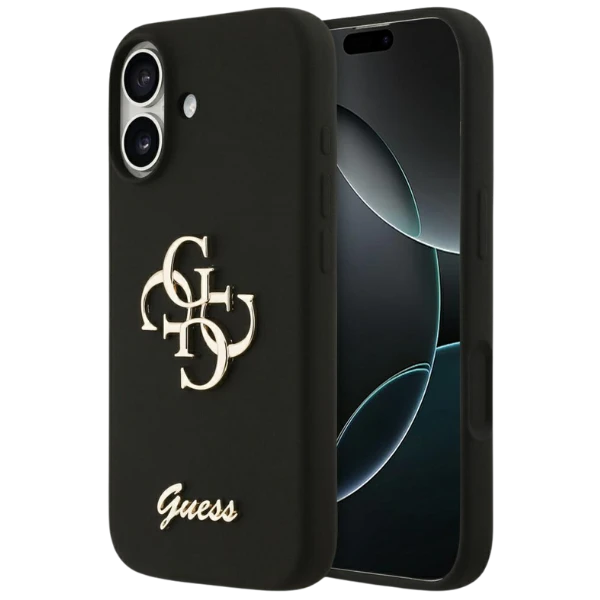 Guess Silicone Big 4G Script dėklas skirtas Apple iPhone 17 juodos spalvos aprašymas - Prekės nuotrauka