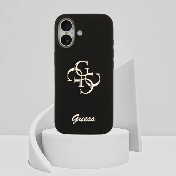 Guess Silicone Big 4G Script dėklas skirtas Apple iPhone 17 juodos spalvos aprašymas - Prekės nuotrauka