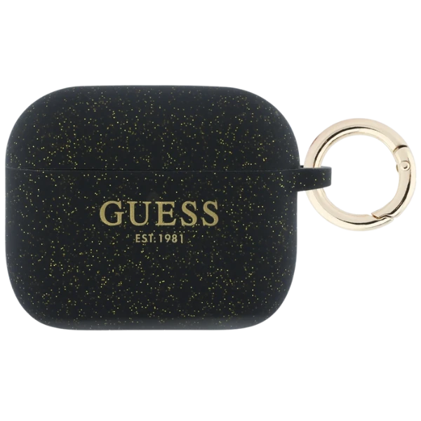 „Guess“ silikoninis blizgučių žiedinis dėklas, skirtas „AirPods Pro 3“ ausinėms - Juodas aprašymas - Prekės nuotrauka