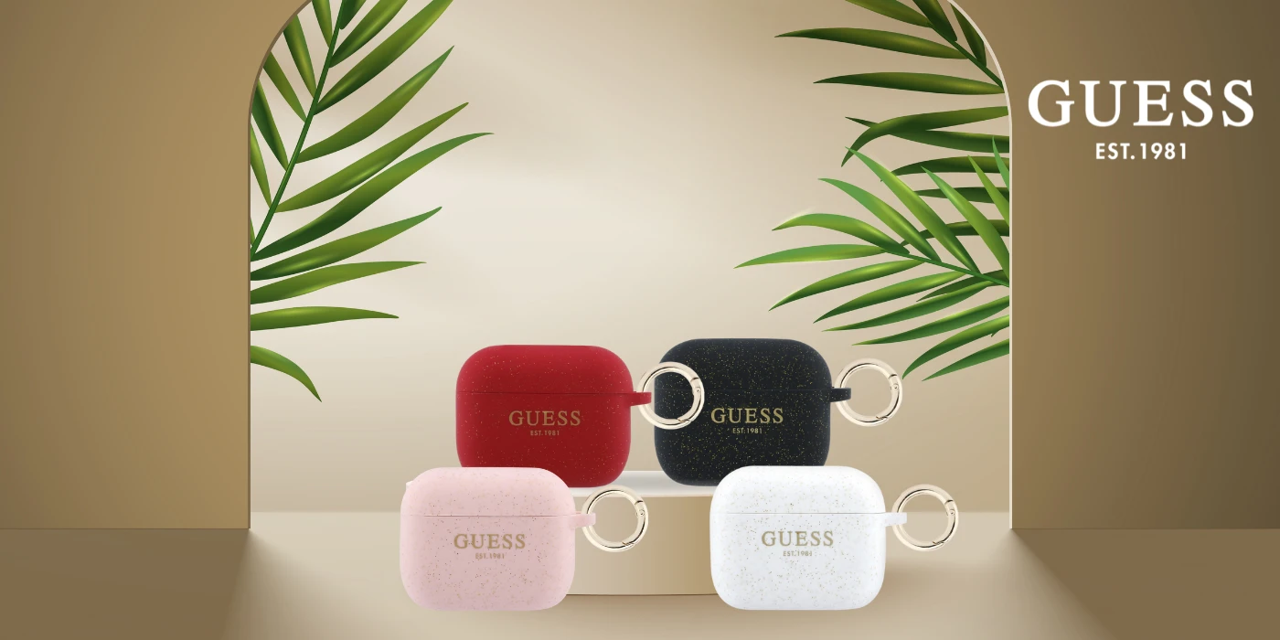 „Guess“ silikoninis blizgučių žiedinis dėklas, skirtas „AirPods Pro 3“ ausinėms - Juodas aprašymas - Prekės nuotrauka