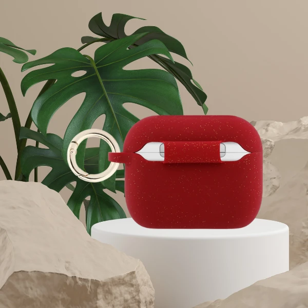 „Guess“ silikoninis blizgučių žiedinis dėklas, skirtas „AirPods Pro 3“ ausinėms – Raudona ir blizgučiai aprašymas - Prekės nuotrauka