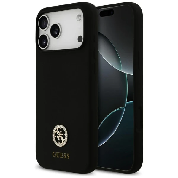 Dėklas Guess Silicone Logo Strass 4G MagSafe Case for iPhone 17 Pro Max - Juodas aprašymas - Prekės nuotrauka