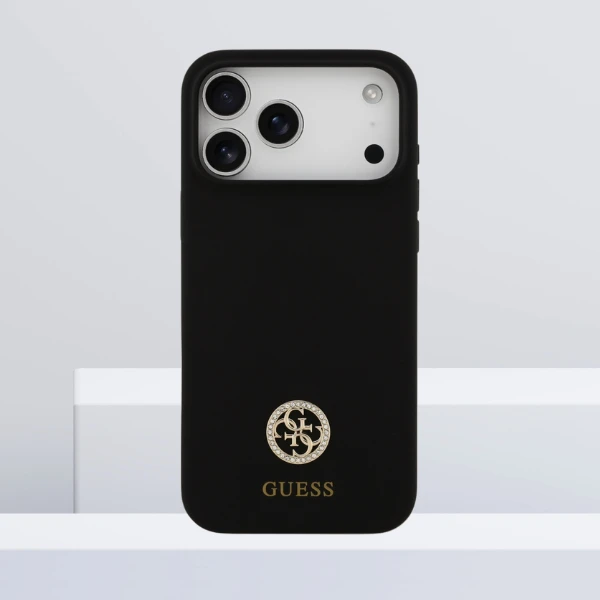 Dėklas Guess Silicone Logo Strass 4G MagSafe Case for iPhone 17 Pro Max - Juodas aprašymas - Prekės nuotrauka