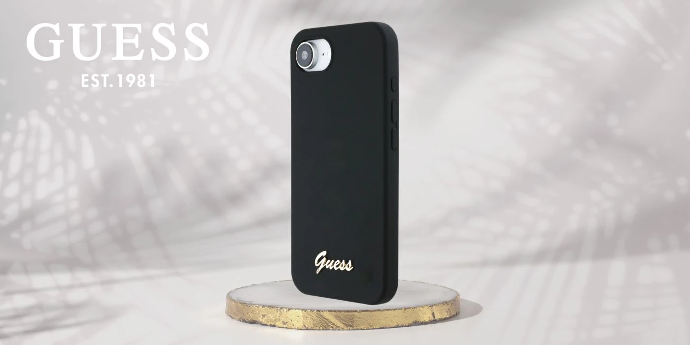 Dėklas Guess Silicone Script Metal Logo MagSafe iPhone 16e Case - Juodas aprašymas - Prekės nuotrauka