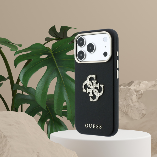 Dėklas Guess Smooth & Big Strass Logo Case for iPhone 18 Pro / 17 Pro - Juodas aprašymas - Prekės nuotrauka