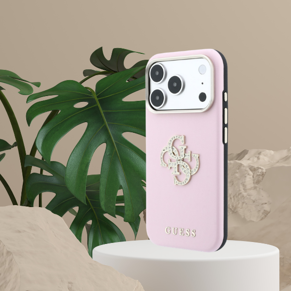 Dėklas Guess Smooth & Big Strass Logo Case for iPhone 18 Pro / 17 Pro - Rožinė aprašymas - Prekės nuotrauka