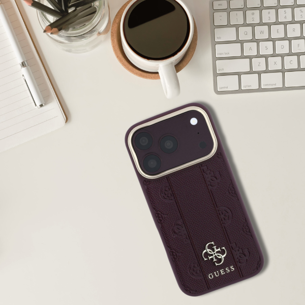 Guess Stripe Peony 4G Logo „MagSafe“ dėklas, skirtas „iPhone 18 Pro“ / „17 Pro“ – bordo spalvos aprašymas - Prekės nuotrauka