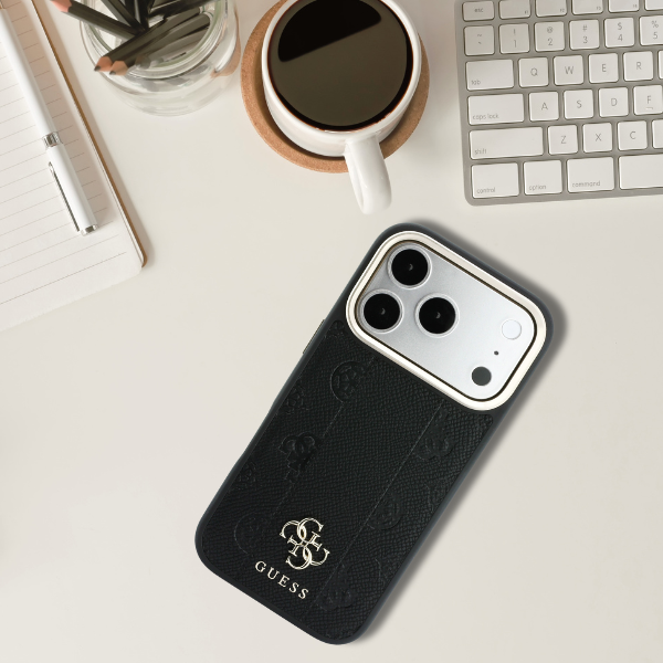 Guess Stripe Peony 4G Logo MagSafe dėklas, skirtas iPhone 17 Pro / 18 Pro - Juodas aprašymas - Prekės nuotrauka