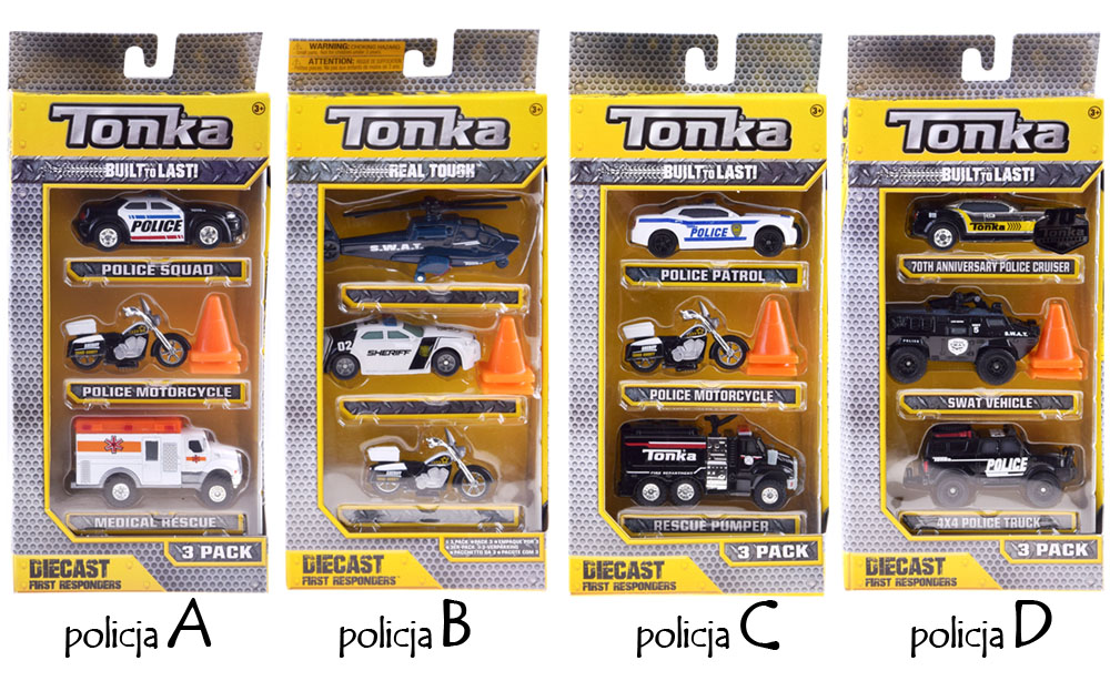 Hasbro TONKA Vehicle Set POLICE Various metal cars + cones ZA3633 aprašymas - Prekės nuotrauka