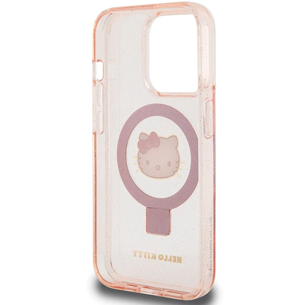 Dėklas Hello Kitty Ring Stand Glitter Electrop Logo MagSafe - Apple iPhone 15 Pro Case pink aprašymas - Prekės nuotrauka