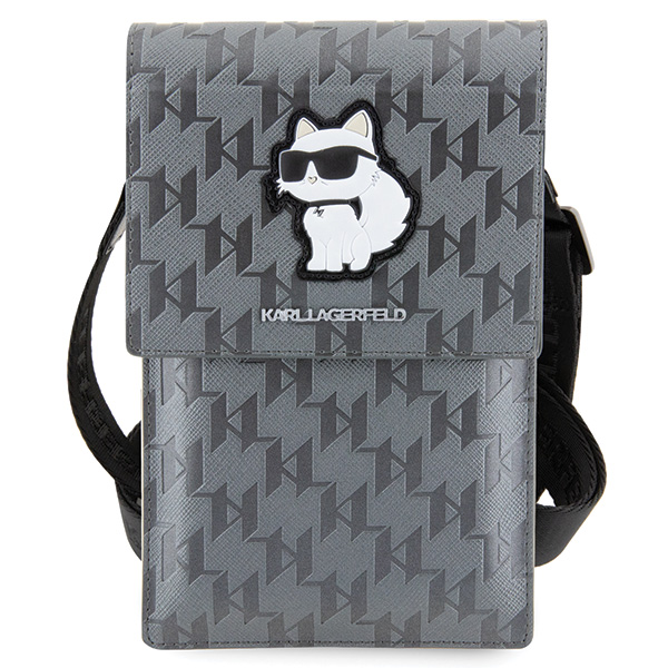 Karl Lagerfeld Saffiano Monogram Choupette - Krepšys telefonui per petį (sidabrinas) aprašymas - Prekės nuotrauka