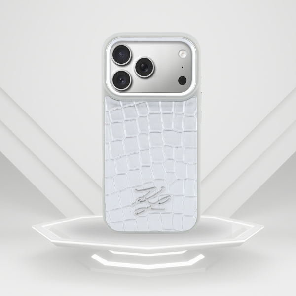 Dėklas Karl Lagerfeld Croco KL Script Logo MagSafe case for iPhone 17 Pro Max - sidabrinis aprašymas - Prekės nuotrauka