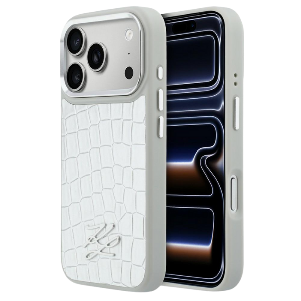 Dėklas Karl Lagerfeld Croco KL Script Logo MagSafe case for iPhone 17 Pro Max - sidabrinis aprašymas - Prekės nuotrauka