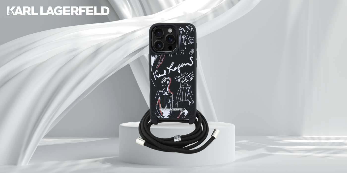 Dėklas Karl Lagerfeld Crossbody Grained Pattern & Logo Case for iPhone 16 Pro Max - Juodas aprašymas - Prekės nuotrauka