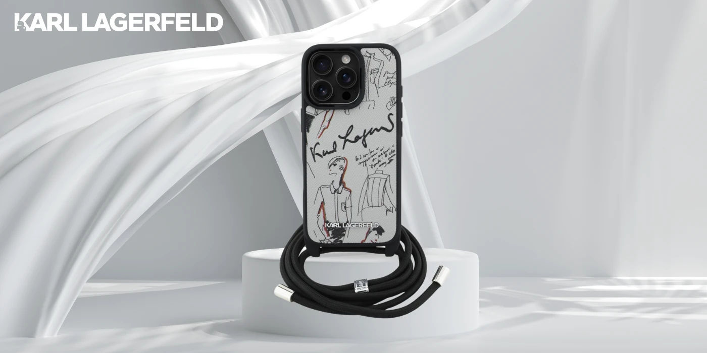 Dėklas Karl Lagerfeld Crossbody Grained Pattern & Logo Case for iPhone 16 Pro - Gray aprašymas - Prekės nuotrauka