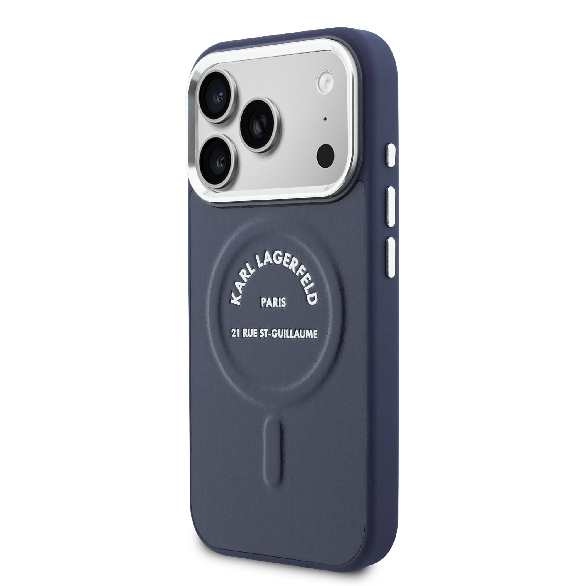 Karl Lagerfeld reljefinis atvirasis žiedas RSG logotipas MagSafe dėklas iPhone 18 Pro / 17 Pro - Mėlyna aprašymas - Prekės nuotrauka