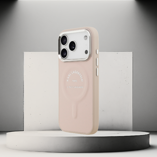 Dėklas Karl Lagerfeld Embossed Open Ring RSG Logo MagSafe Case for iPhone 17 Pro / 18 Pro - Rožinė aprašymas - Prekės nuotrauka