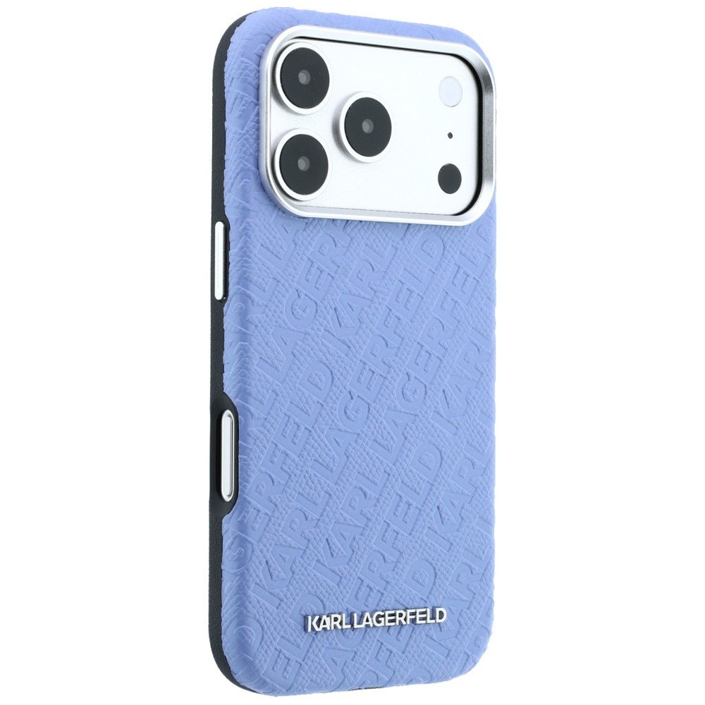 Dėklas Karl Lagerfeld Grained Allover Logo Metal Elongated MagSafe Case for iPhone 17 Pro Max / 18 Pro Max - Mėlyna aprašymas - Prekės nuotrauka