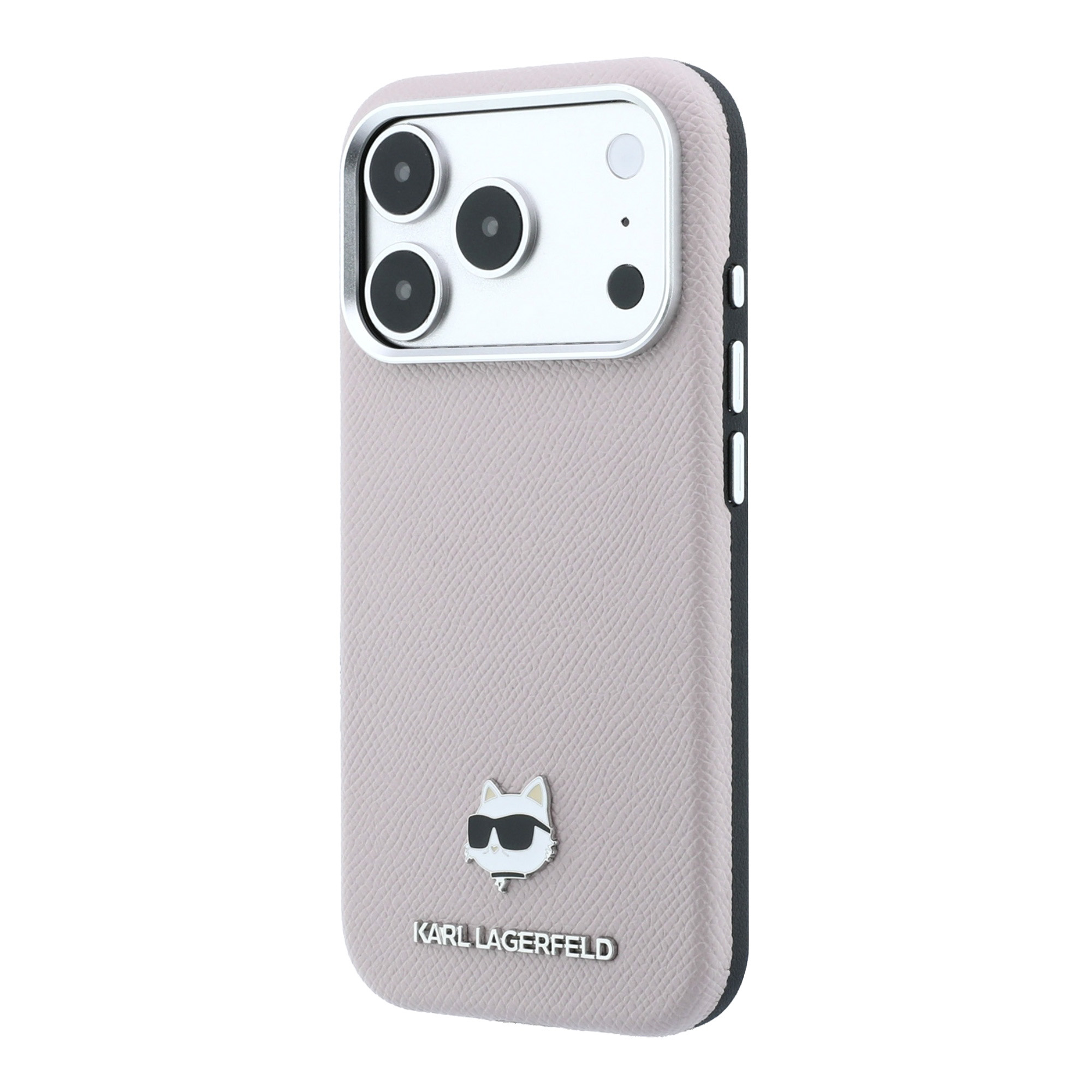 Karl Lagerfeld raštuotos odos Choupette galvutės metalinis MagSafe dėklas, skirtas iPhone 17 Pro Max / 18 Pro Max – Rožinė aprašymas - Prekės nuotrauka