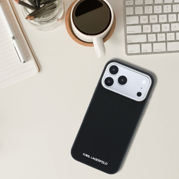 Dėklas Karl Lagerfeld Grained Elongated Logo MagSafe Case for iPhone 17 Pro Max / 18 Pro Max - Juodas aprašymas - Prekės nuotrauka