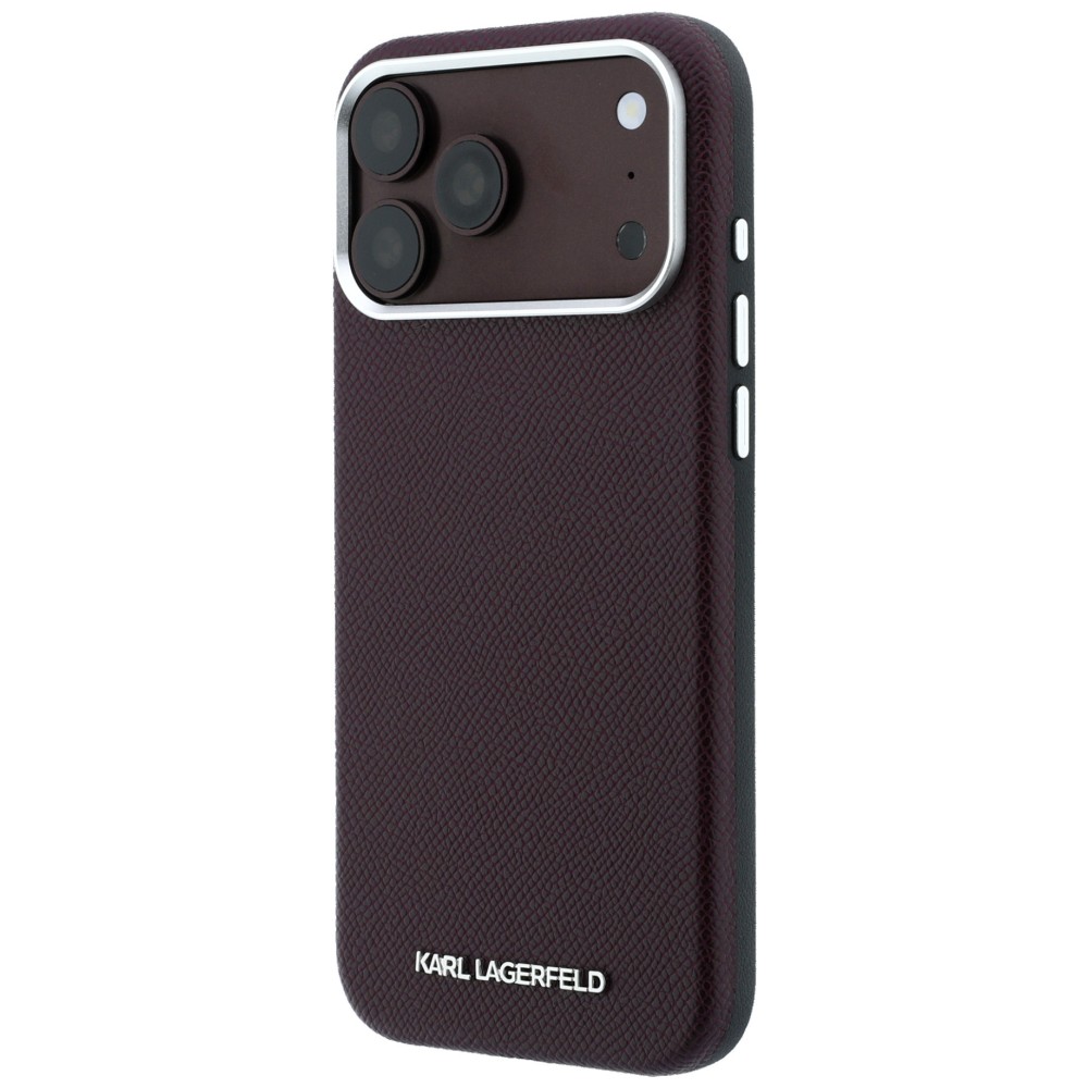 Karl Lagerfeld Grained Elongated Logo MagSafe dėklas, skirtas iPhone 17 Pro Max / 18 Pro Max – bordo spalvos aprašymas - Prekės nuotrauka