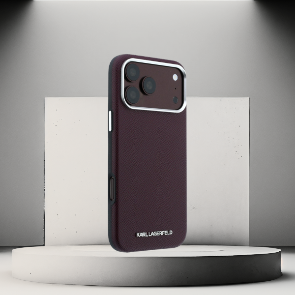 Karl Lagerfeld Grained Elongated Logo MagSafe dėklas, skirtas iPhone 17 Pro Max / 18 Pro Max – bordo spalvos aprašymas - Prekės nuotrauka