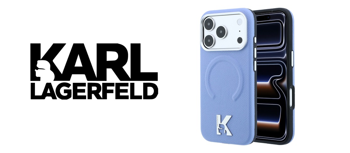 Karl Lagerfeld grūdėtos struktūros įspaustu žiedu ir Kameo logotipu MagSafe dėklas iPhone 18 Pro / 17 Pro - Šviesiai mėlyna aprašymas - Prekės nuotrauka
