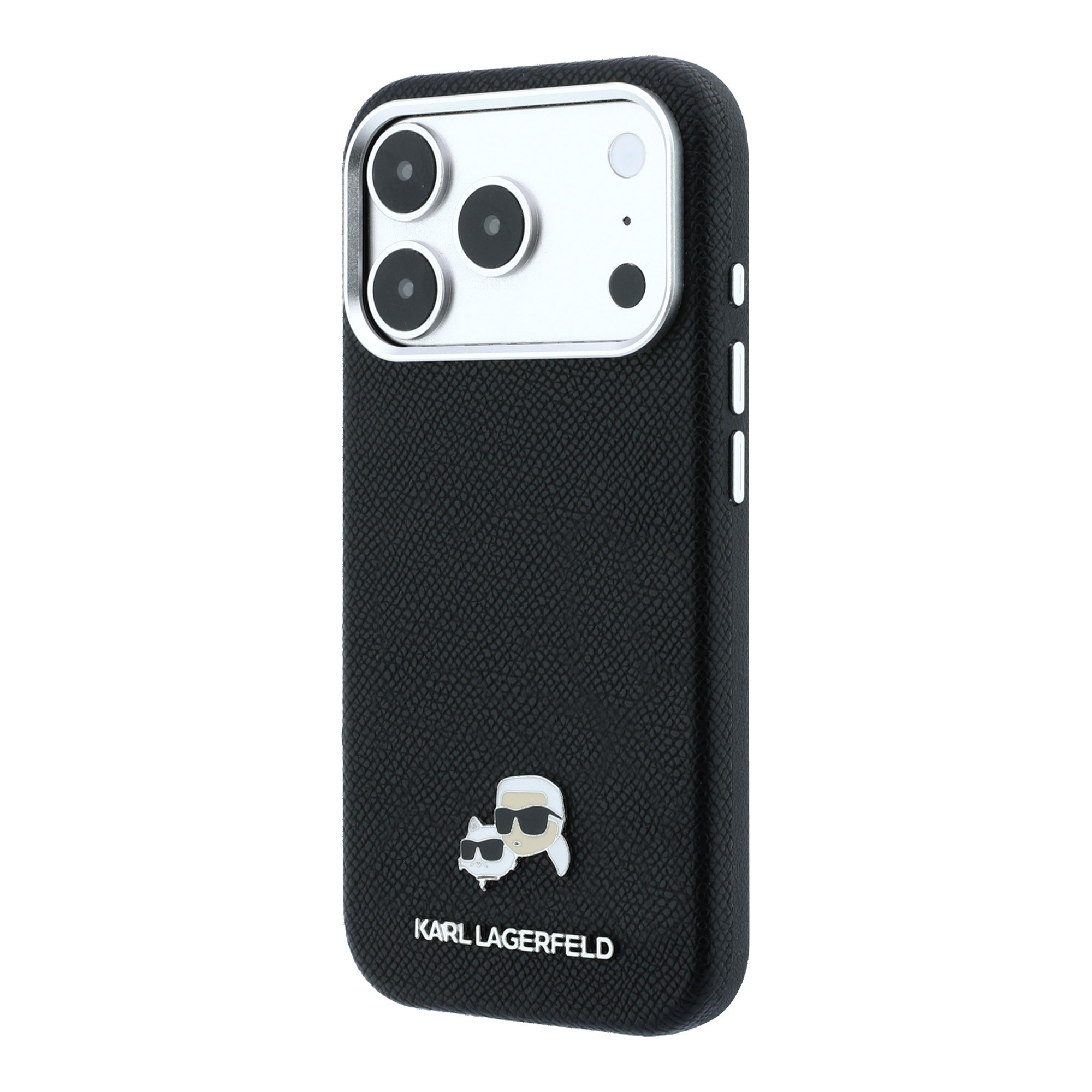 Dėklas Karl Lagerfeld Grained Heads Metal MagSafe Case, skirtas iPhone 17 Pro / 18 Pro – Juoda aprašymas - Prekės nuotrauka