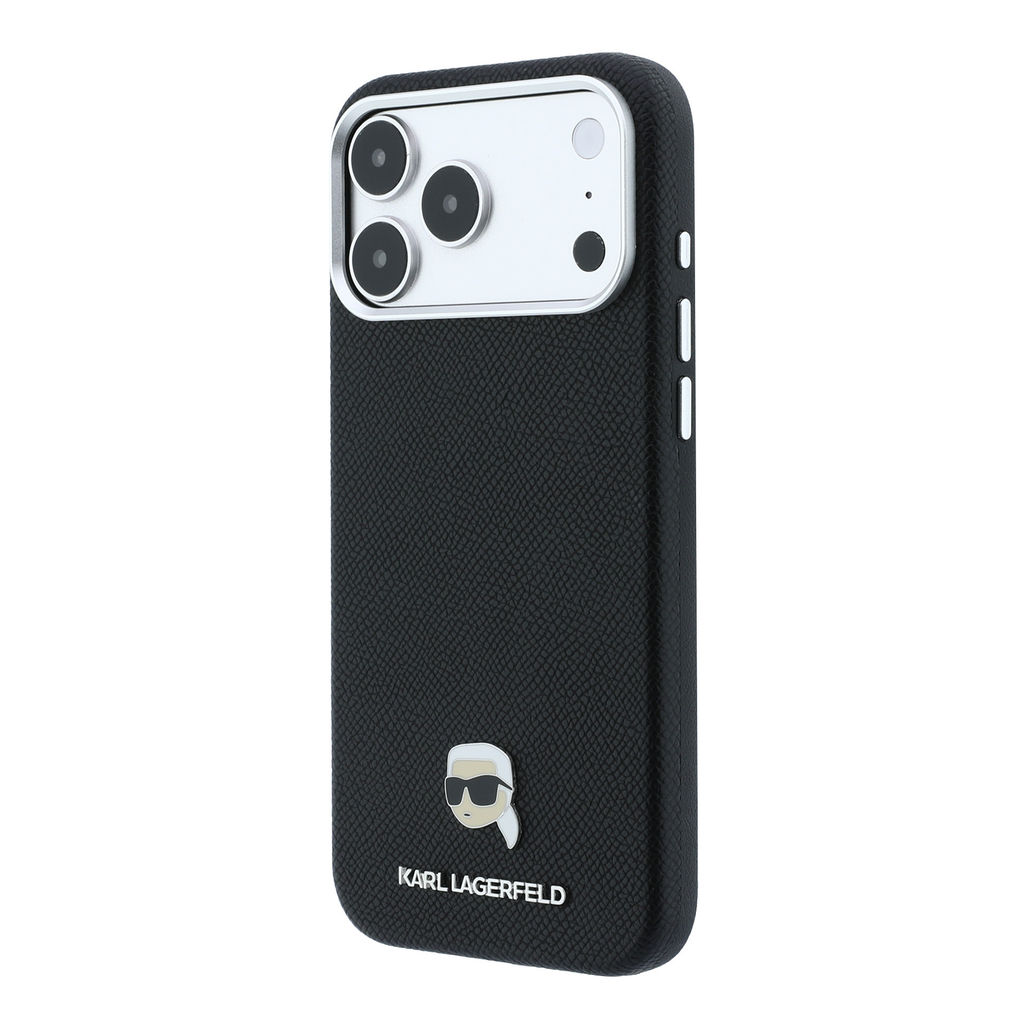 Dėklas Karl Lagerfeld Grained Karl Head Metal MagSafe Case for iPhone 18 Pro / 17 Pro - Juodas aprašymas - Prekės nuotrauka