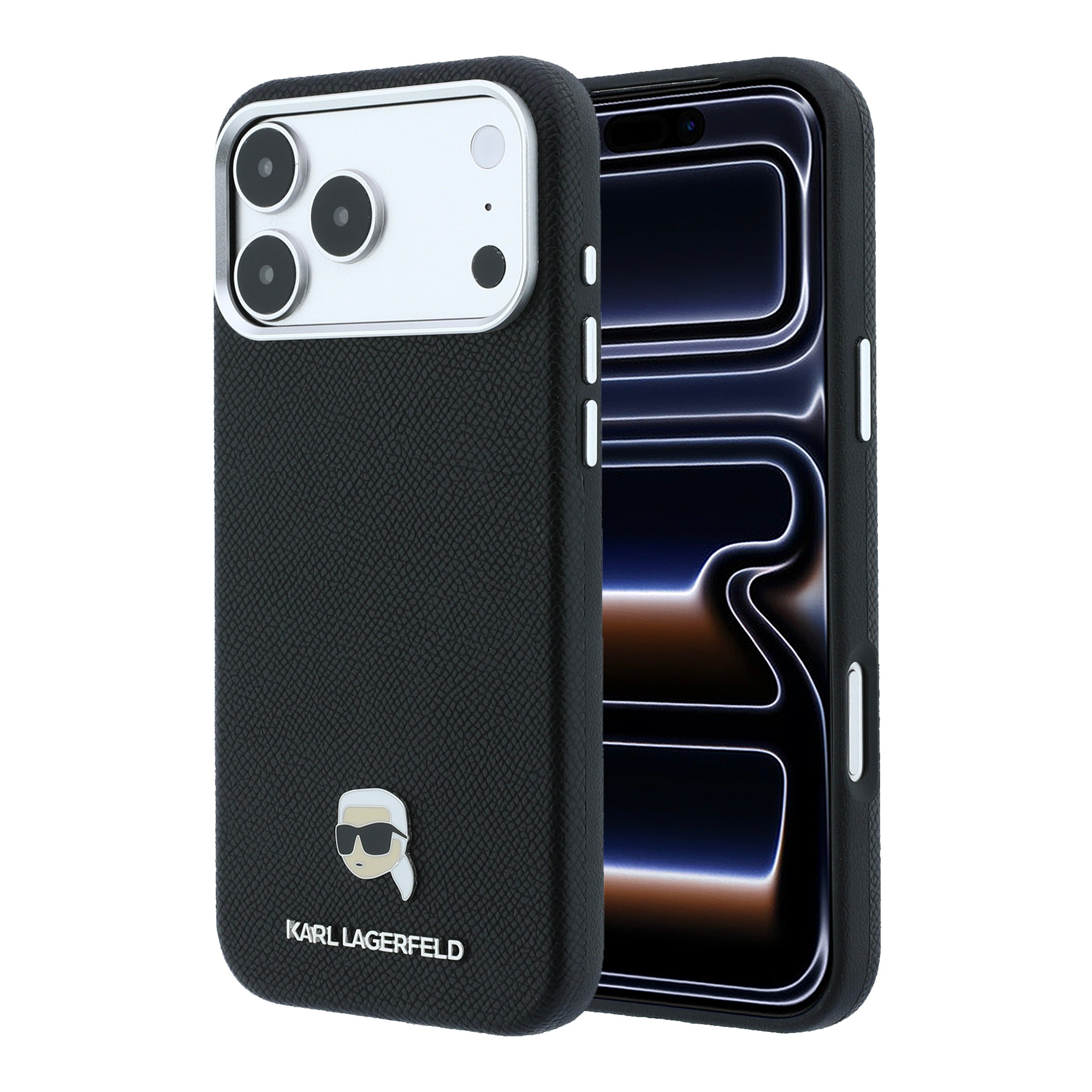 Karl Lagerfeld Grained Karl Head Metal MagSafe dėklas iPhone 18 Pro Max / 17 Pro Max - Juodas aprašymas - Prekės nuotrauka