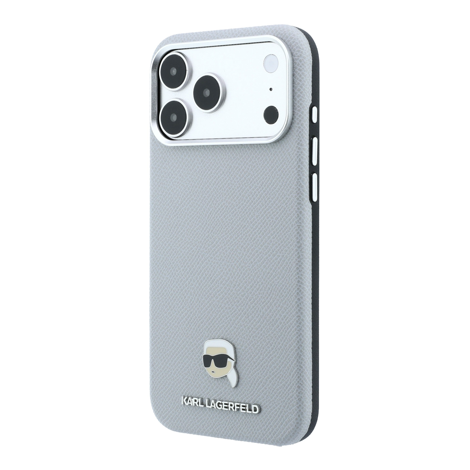 Dėklas Karl Lagerfeld Grained Karl Head Metal MagSafe Case for iPhone 18 Pro / 17 Pro - Gray aprašymas - Prekės nuotrauka