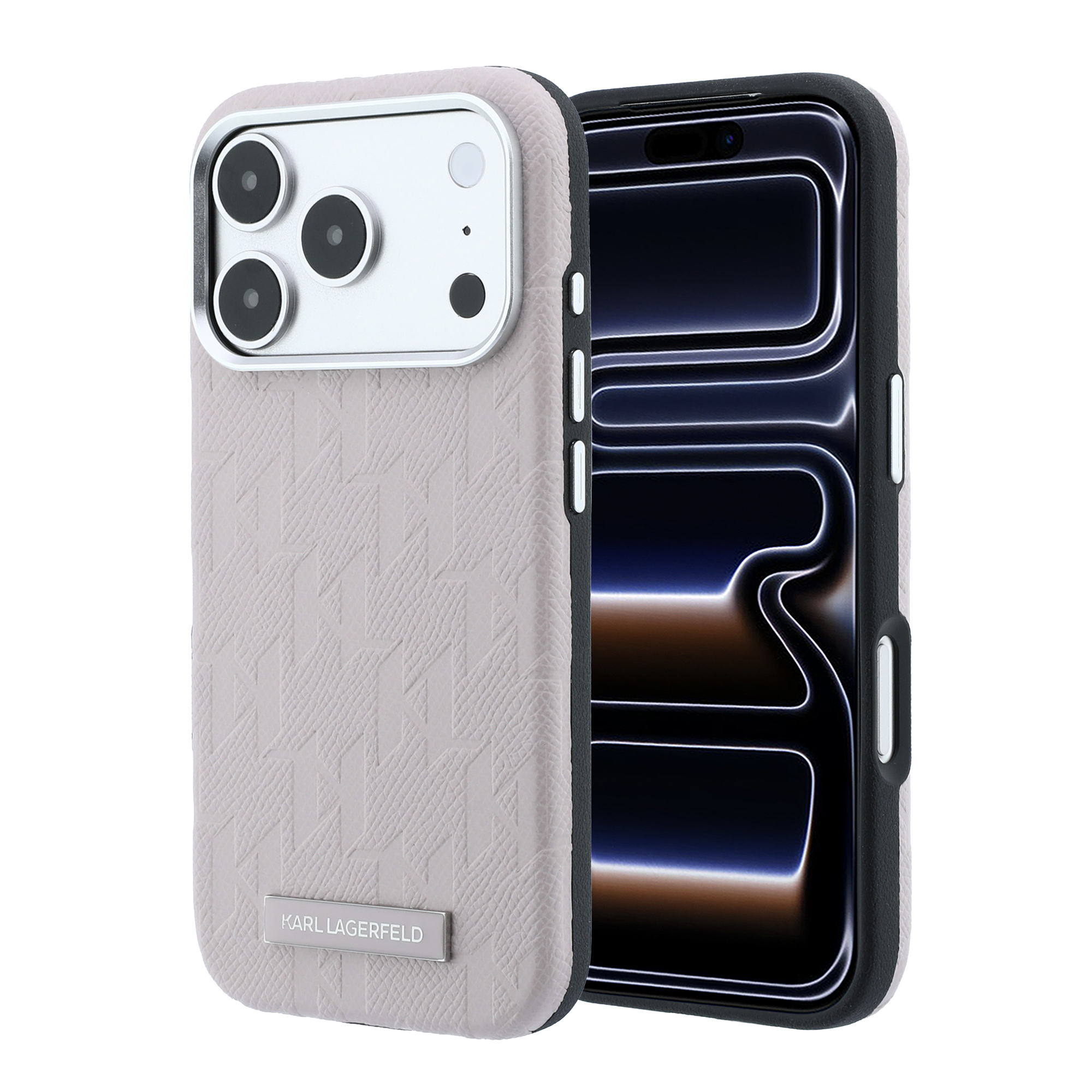 Karl Lagerfeld Grained Mono Resin Logo dėklas su MagSafe, skirtas iPhone 17 Pro Max / 18 Pro Max - Rožinė aprašymas - Prekės nuotrauka