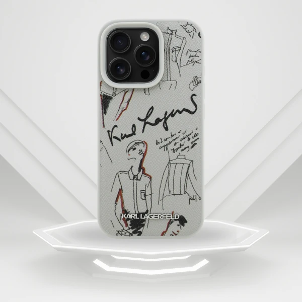 „Karl Lagerfeld“ grūdėto rašto ir logotipo „MagSafe“ dėklas, skirtas „iPhone 16 Pro Max“ – pilkas aprašymas - Prekės nuotrauka